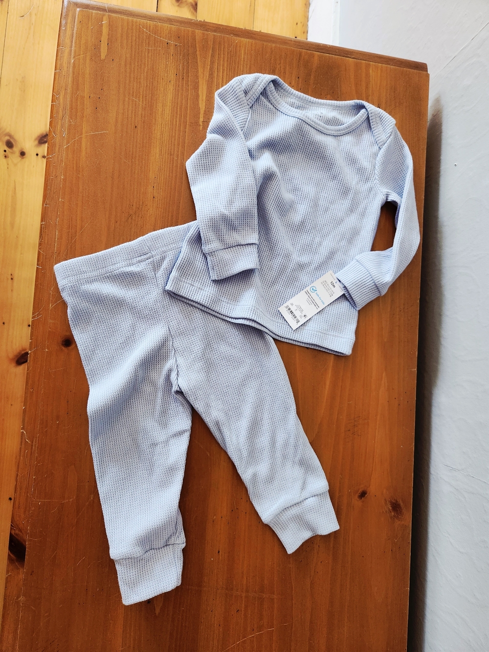 Carter's Light Blue Waffle/thermal Knit Two-Piece Pajama Set